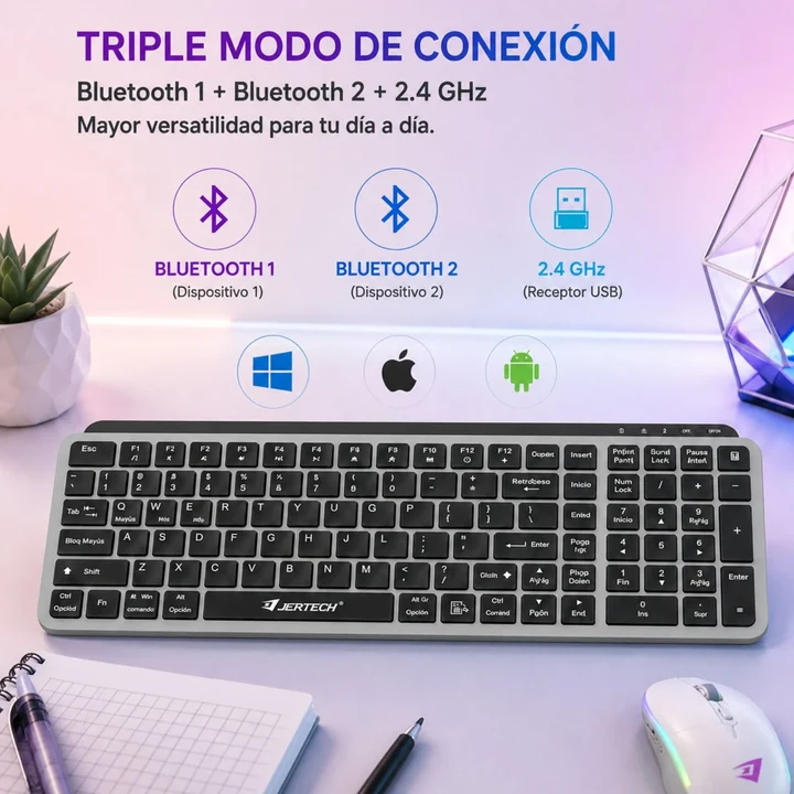 Teclado Inalámbrico Slim Dual Mode Bluetooth Y 2.4G Jertech KBT231 - Image 2